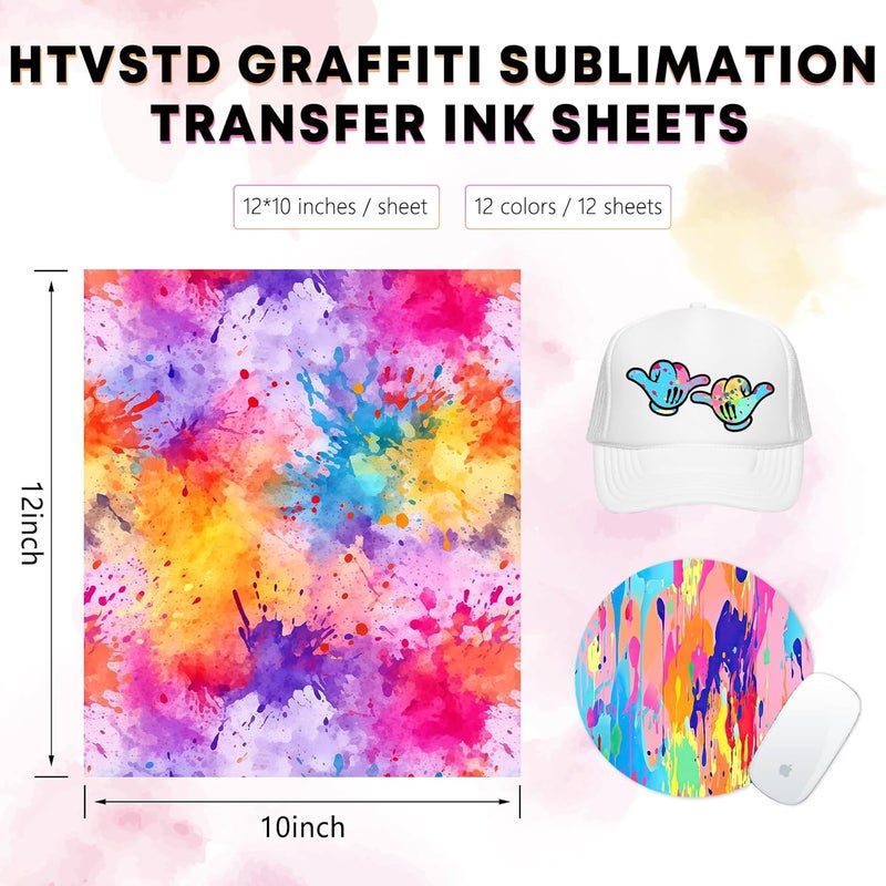 HTVSTD Paint Splatter Sublimation Transfer Ink Paper-12pcs 12"x10" Watercolor Patterned Sublimation Transfer Paper for Mugs DIY Sublimation Paper - Image 3